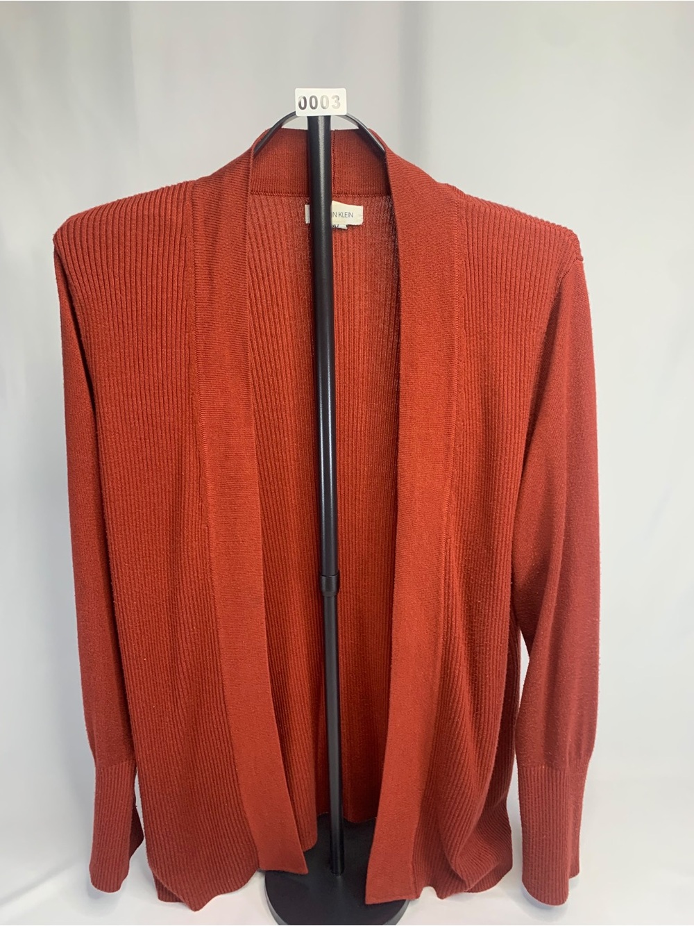 Calvin Klein Rust Open-Front Ribbed Cardigan - Picture 1 of 6